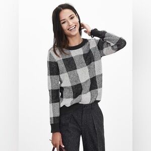 Banana Republic Women's Buffalo Check Plaid Black White Mohair Wool Sz XS